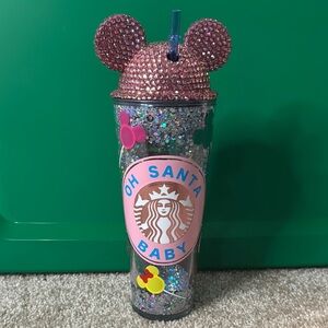 Pink Glitter Starbucks Tumbler with Mickey Ears